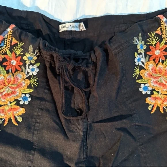 JOHNNY WAS- Boho Embroidered Black Women Drawstring Shorts.    SZ M - Picture 4 of 7